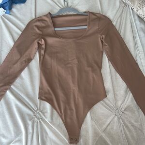 Tan Scoopneck longsleeve bodysuit